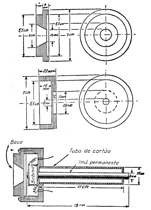 FIGS. 1, 2-a e 3 - Construção de um fone telefônico.
