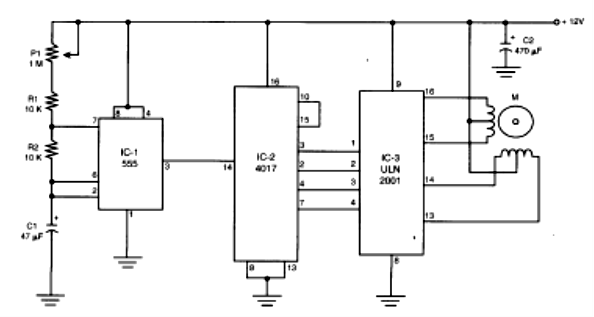 Figura 18 - Um circuito sequenciador usando o 4017 CMOS 
