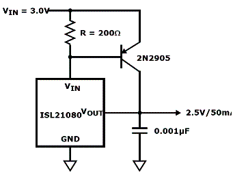 Figura 5 - Referência de tensão de 2,5 V com o ISL21080. 