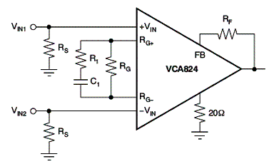 Figura 6 - A rede formada por R1, C1 determina a resposta de freqüência do circuito que, juntamente com Rg determinam a faixa de ganhos do amplificador. 
