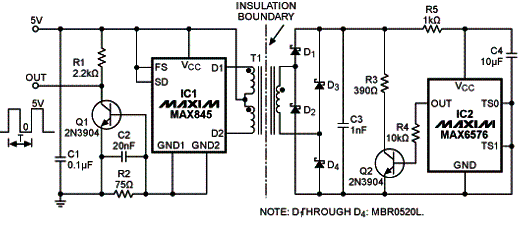 Figura 1 - Circuito do sensor isolado de temperatura.
