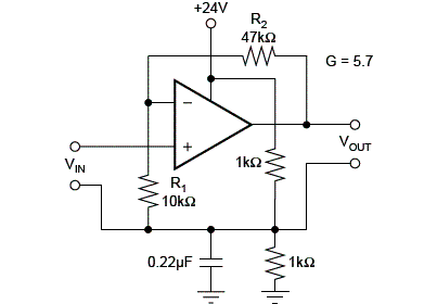 Figura 4 - Terra virtual obtido com um divisor resistivo, sem o uso de diodo zener.
Figura 4 - Terra virtual obtido com um divisor resistivo, sem o uso de diodo zener.