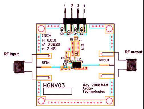 Placa de circuito impresso para a montagem do amplificador.
