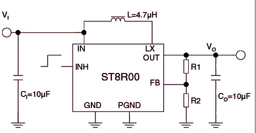 Circuito conversor DC-DC de 1 A para saídas de 6 V a 12 V.
