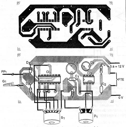 Placa de circuito impresso do estetoscópio.
