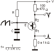 Configuração básica do transistor unijunção como oscilador de relaxação.
