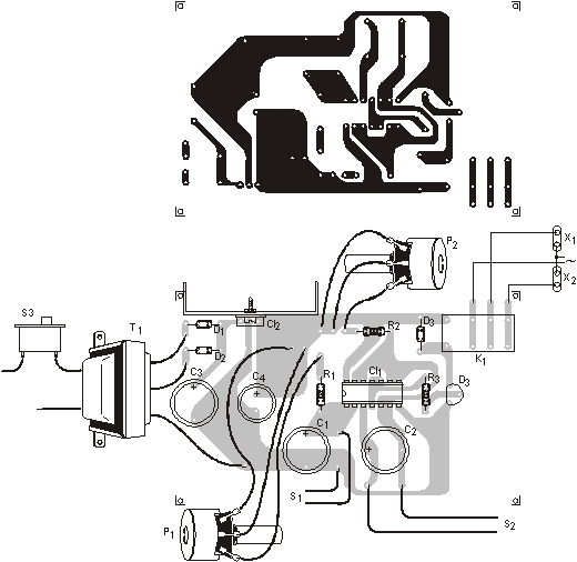 Placa de circuito impresso do temporizador.
