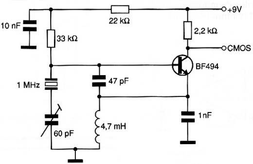Oscilador transistorizado com saída CMOS.
