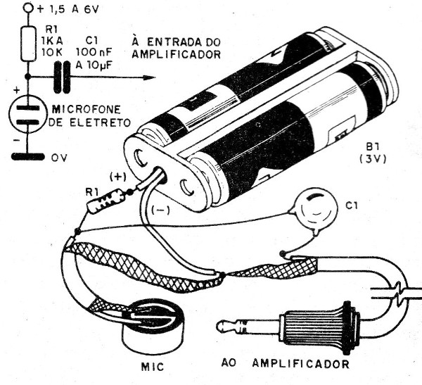   Figura 6 – Polarizando o microfone de dois terminais
