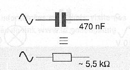 Um capacitor de 470 nF comporta-se como um resistor de 5k5 ohms num circuito de corrente alternada de 60 Hz.
