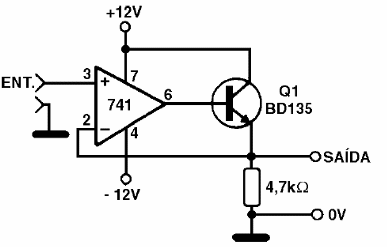 Etapa de potência usando um transistor NPN
