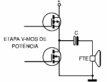 Figura 12 – Etapa de saída com V-MOS de potência para amplificador de áudio
Figura 12 – Etapa de saída com V-MOS de potência para amplificador de áudio