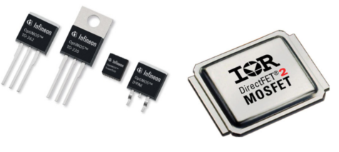 Figura 17 - Invólucros para MOSFETs da série OptMOS da Infineon e um MOSFET com invólucro metálico da International Rectifier
Figura 17 - Invólucros para MOSFETs da série OptMOS da Infineon e um MOSFET com invólucro metálico da International Rectifier