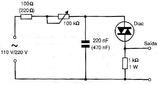 Figura 17 – Disparador com retardo de fase usando diac
Figura 17 – Disparador com retardo de fase usando diac