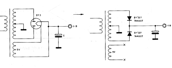 Figura 6 – Substituindo válvulas retificadoras por diodos
