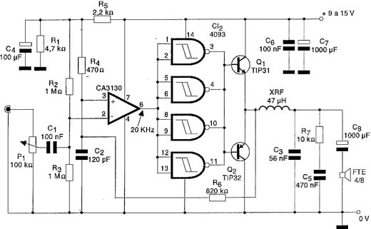 Diagrama completo do amplificador chaveado