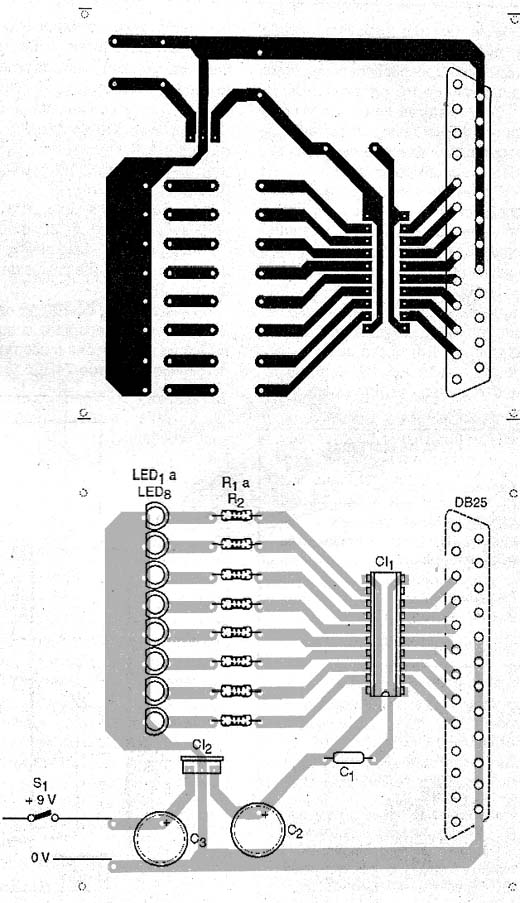 Placa de circuito impresso da interface de LEDs.