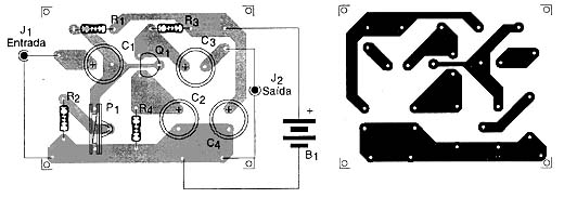 Placa de circuito impresso do pré-amplificador. 