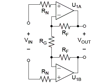 Figura 5 - Amplificador de instrumentação com dois amplificadores operacionais. 
