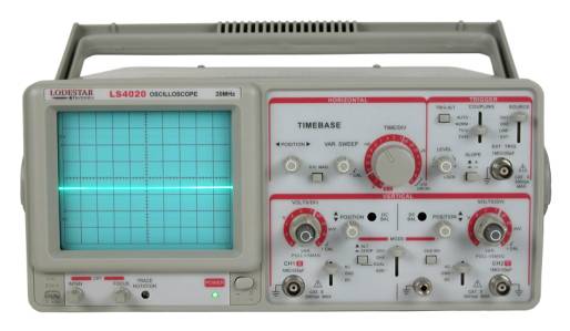 Um osciloscópio de modelo simples, que pode ser encontrado em escolas e laboratórios. Um osciloscópio de modelo simples, que pode ser encontrado em escolas e laboratórios.