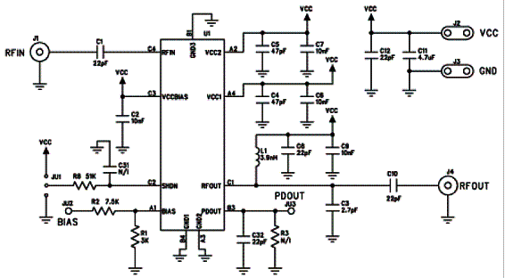Diagrama do Amplificador de Potência para LAN 802.11g 