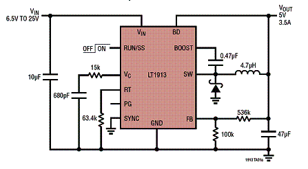 Circuito de aplicação para 5 V com 3,5 A 