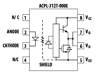Diagrama funcional do ACPL-312T-000E da Avago. 