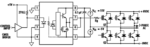Circuito típico de aplicação para excitação de um conjunto de IGBTs. 