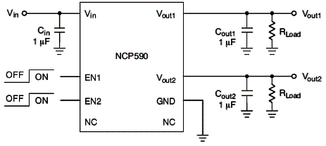 Figura 2 - Circuito típico de aplicação com duas tensões de saída.  