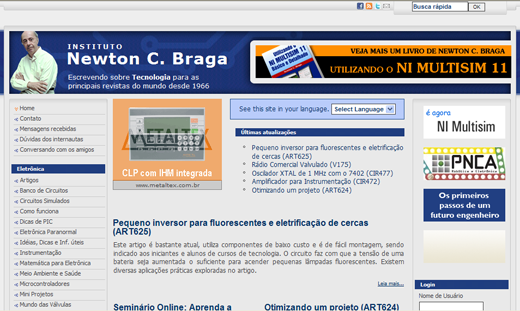 Homepage do site www.newtoncbraga.com.br Homepage do site www.newtoncbraga.com.br