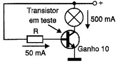 R é calculado para saturar transistores com ganho 10. 