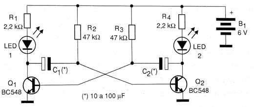 Diagrama elétrico do multivibrador astável 