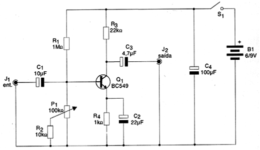 Diagrama do pré-amplificador de áudio. 