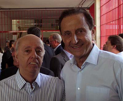 Paulo Skaf e Newton C. Braga no evento da escola SENAI Hermengildo Campos de Almeida
