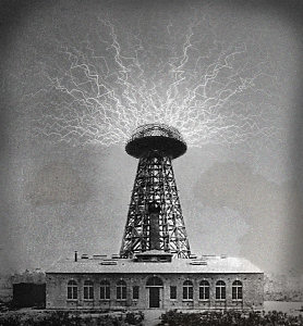 Figura 1 – Estação transmissora de energia sem fio idealizada por Nicola Tesla em 1905
