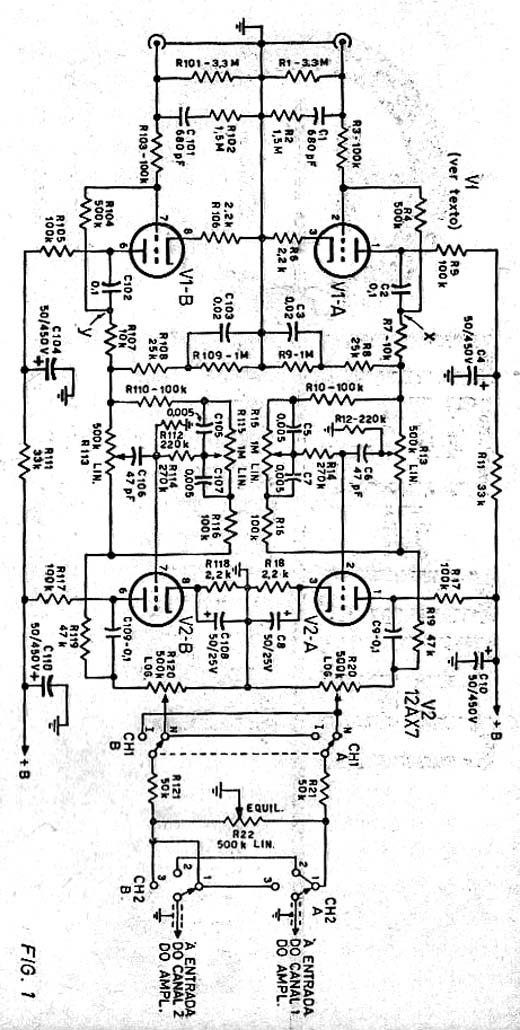 Diagrama do pré-amplificador e equalizador.