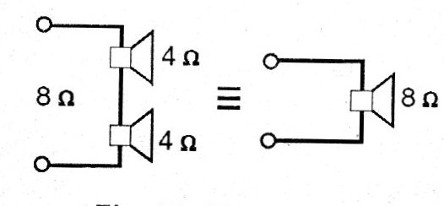 Fig. 7 - Ligação de alto-falantes em série.
Fig. 7 - Ligação de alto-falantes em série.