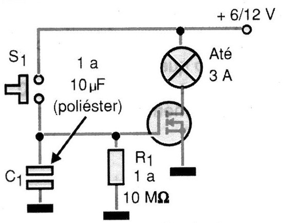 Fig. 5 - Temporizador simples para lâmpada incandescente.
Fig. 5 - Temporizador simples para lâmpada incandescente.