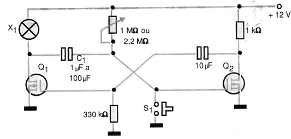 Figura 14 – Monoestável para lâmpada de 12 V
Figura 14 – Monoestável para lâmpada de 12 V