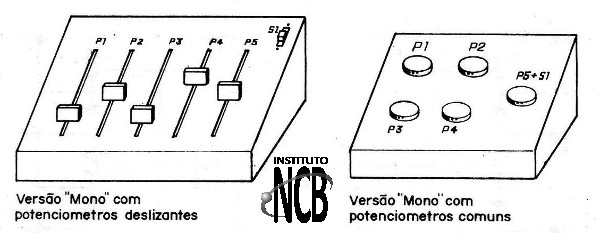 Figura 4 – Sugestões de caixas com potenciômetros deslizantes e comuns
Figura 4 – Sugestões de caixas com potenciômetros deslizantes e comuns