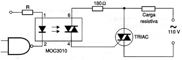 Usando o opto-diac MOC3010.
Usando o opto-diac MOC3010.