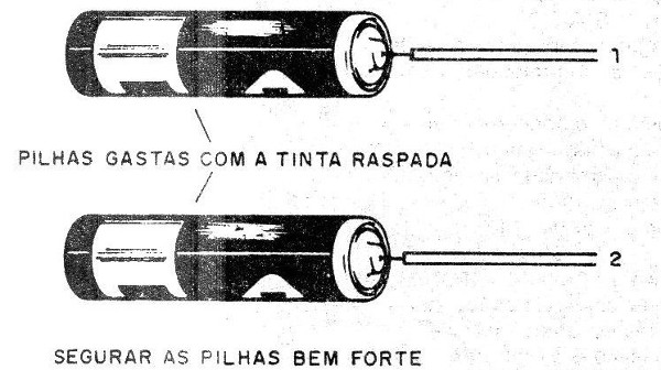 Figura 4 – Usando pilhas gastas como eletrodos
Figura 4 – Usando pilhas gastas como eletrodos
