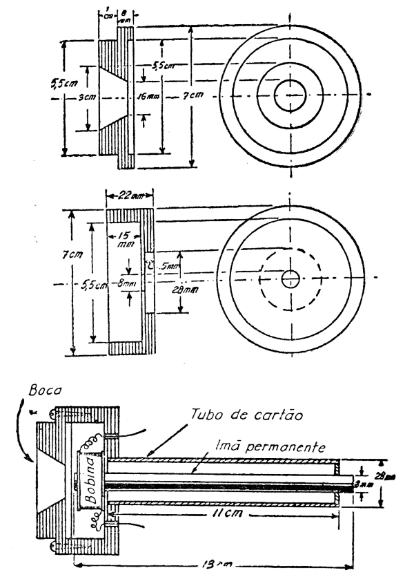 FIGS. 1, 2-a e 3 - Construção de um fone telefônico.
FIGS. 1, 2-a e 3 - Construção de um fone telefônico.
