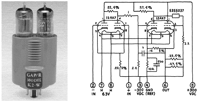 Figura 4 – Amplificador operacional valvulado antigo com o circuito equivalente
Figura 4 – Amplificador operacional valvulado antigo com o circuito equivalente