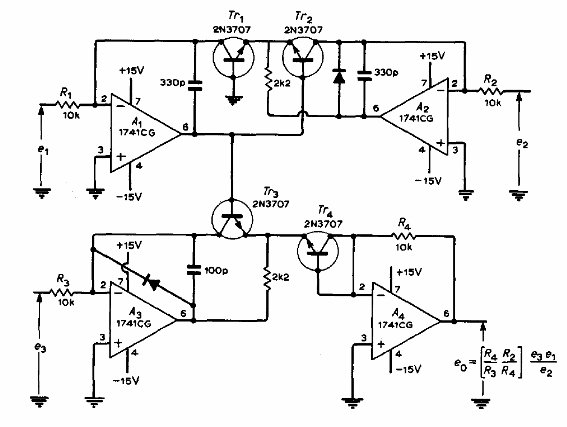 Figura 9 – Um circuito para uma operação complexa – divisão e multiplicação
Figura 9 – Um circuito para uma operação complexa – divisão e multiplicação
