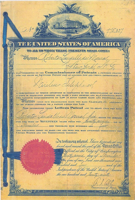 Figura 5 - Patente do telefone sem fio nos Estados Unidos – Novembro de 1904
Figura 5 - Patente do telefone sem fio nos Estados Unidos – Novembro de 1904