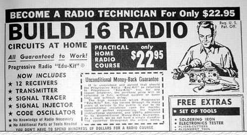 Figura 1 – Anuncio da Edukit da década de 1940 vendendo kit para montar 16 rádios
