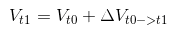 Figura 6 - determinação da velocidade instantânea em t1 em função da velocidade instantânea em t0 e variação da velocidade entre t0 e t1
