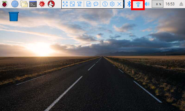 Figura 2 - Raspbian (com destaque para ícone do wi-fi)
Figura 2 - Raspbian (com destaque para ícone do wi-fi)