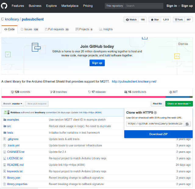 Figura 4 - Obtenção da biblioteca PubSubClient diretamente do repositório oficial
Figura 4 - Obtenção da biblioteca PubSubClient diretamente do repositório oficial